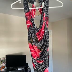 Floral Halter Top with Red and Black Pattern